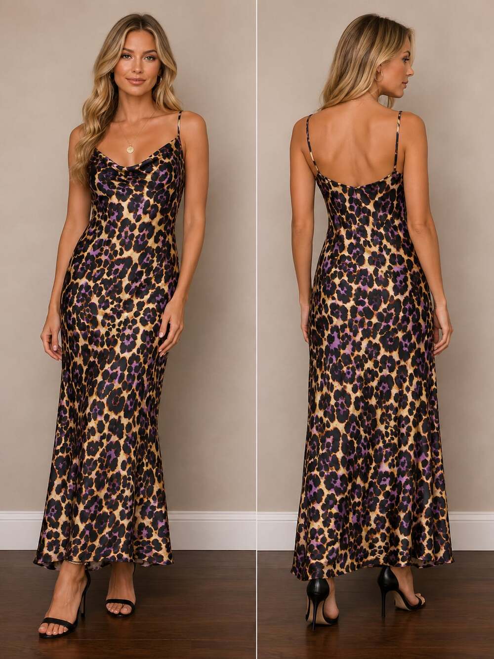 Zara Satin Effect Leopard Print Cowl Neck Slip Dress
M125